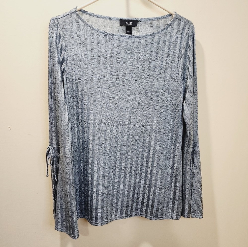 AGB Light Blue Pattered Ling Sleeves Blouse Size L